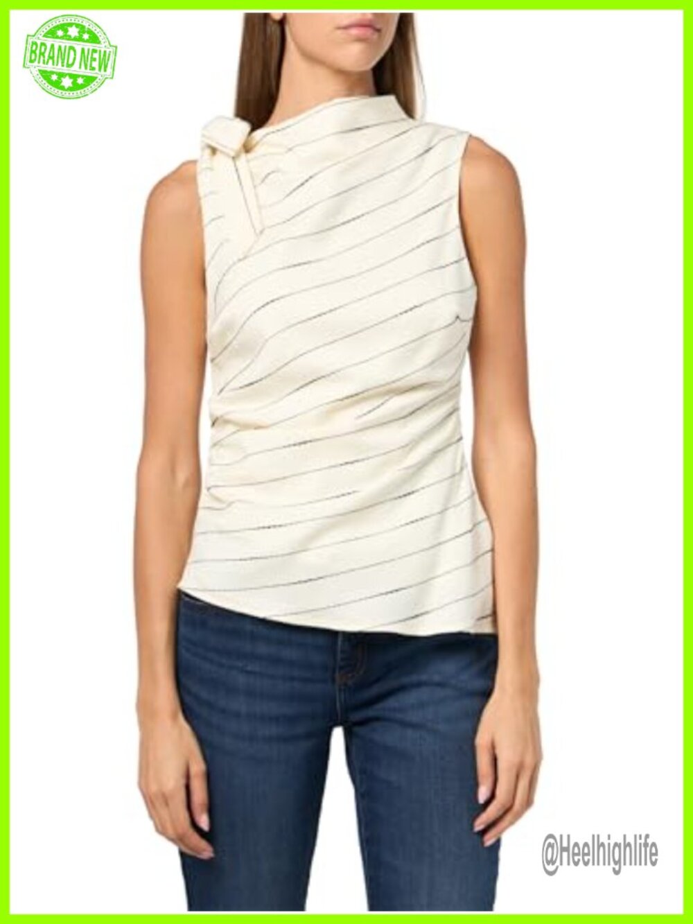 Sleeveless Asymmetric Hem Top with Cowl Neck and Tie Detail